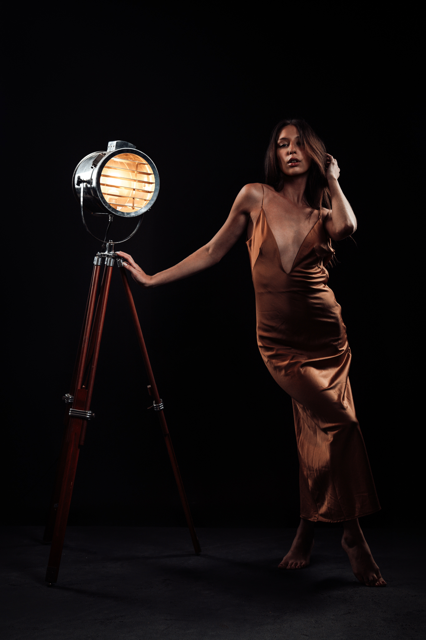 Studio lighting setup with pro strobes softboxes and modern equipment stands