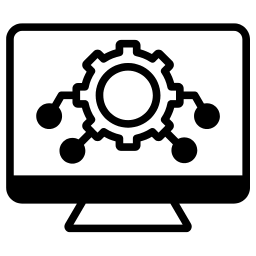Behaviour Smart system setup icon showing a monitor with gear graphics, symbolizing dashboard configuration and onboarding.