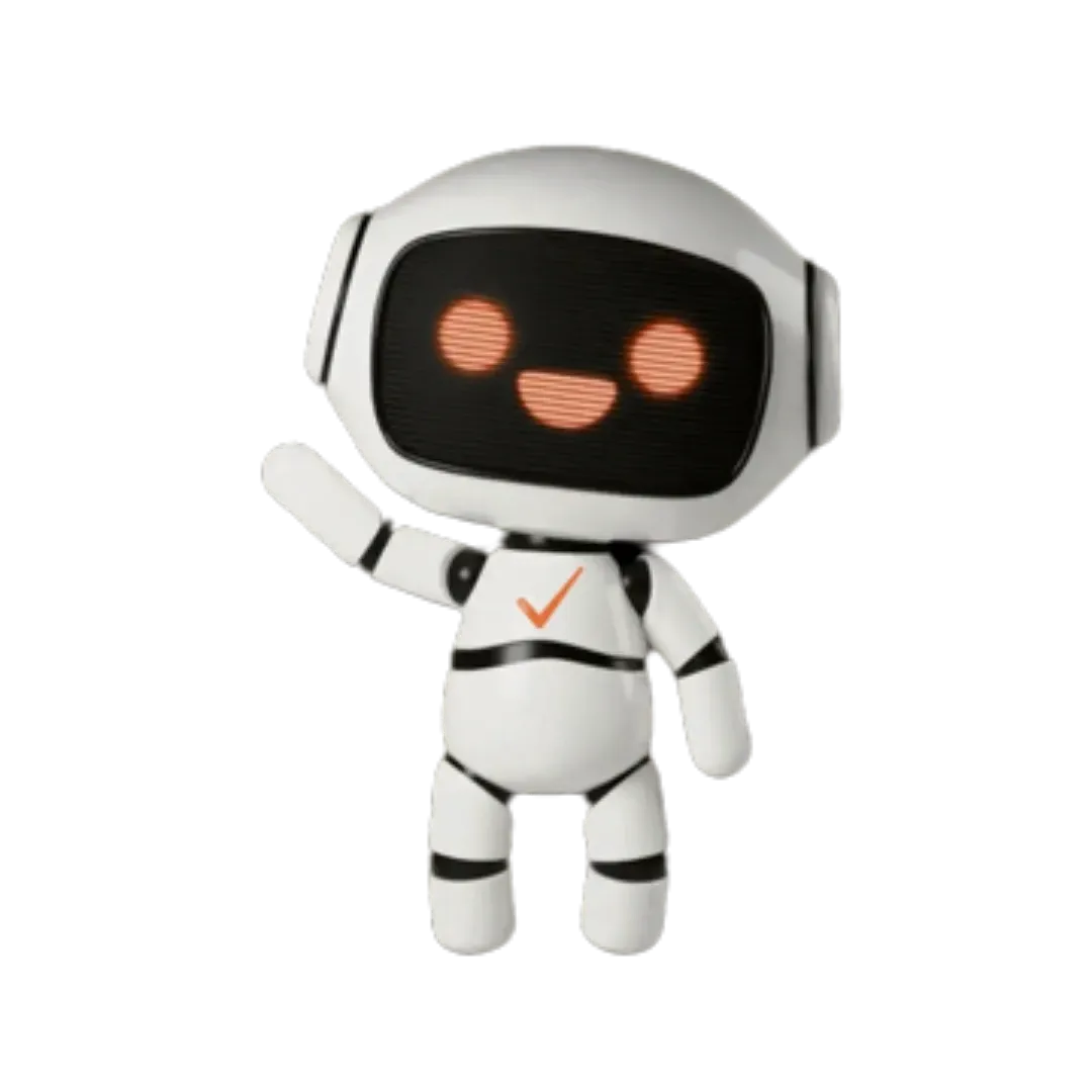 Friendly white robot character with a smiling digital face, waving, used in Behaviour Smart content to represent supportive technology and AI-powered behaviour insights