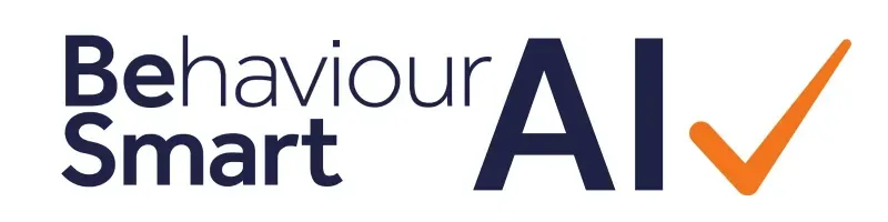 Behaviour Smart AI logo with orange tick, representing Behaviour Smart AI-powered behaviour insights and analysis for schools and care settings.