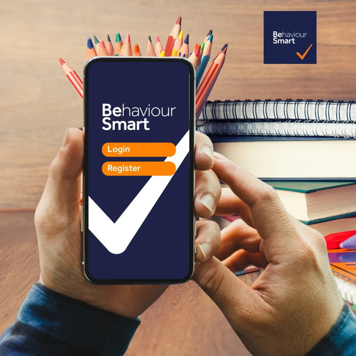 Behaviour Smart behaviour incident reporting app displayed on a smartphone in a classroom setting
