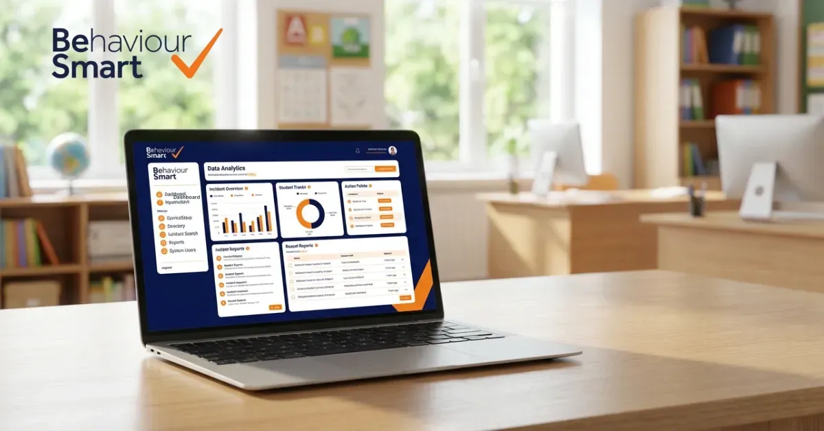 A professional workspace with legal documents, behavioral science research, and the Behaviour Smart software interface, highlighting its expert-led development.