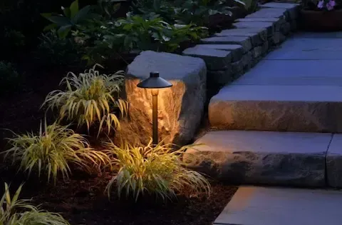 Low-voltage outdoor path lighting installed by Coastal Virginia Landscape & Design