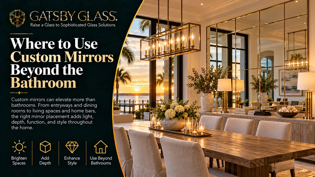 Custom decorative mirror installed in a modern living room to enhance light and space