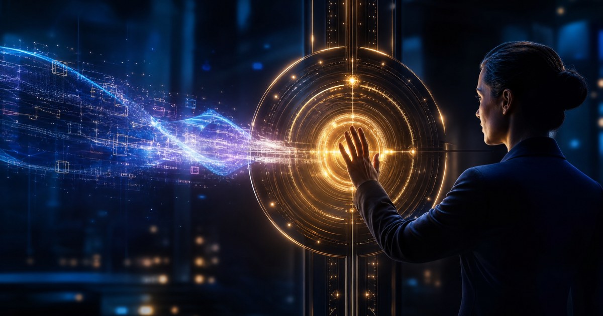 Human reviewer at a glowing AI workflow approval gate