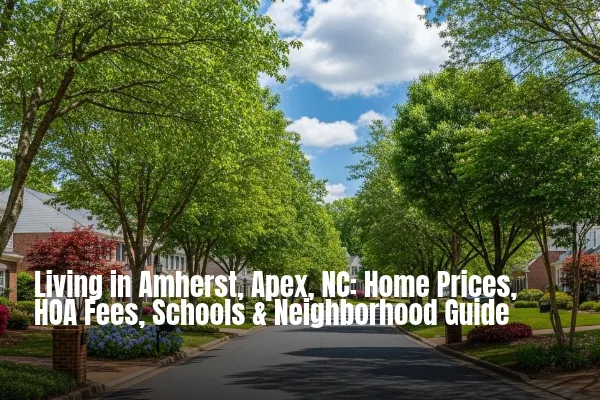 Vivir en Amherst, Apex, NC: precios de viviendas, cuotas de HOA, escuelas y guía del vecindario