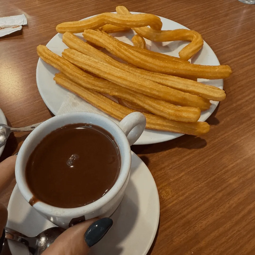 Arrested by chocolate cravings, Mariola San Juan from Orange County Florida booked this churros and cocoa treat in Spain