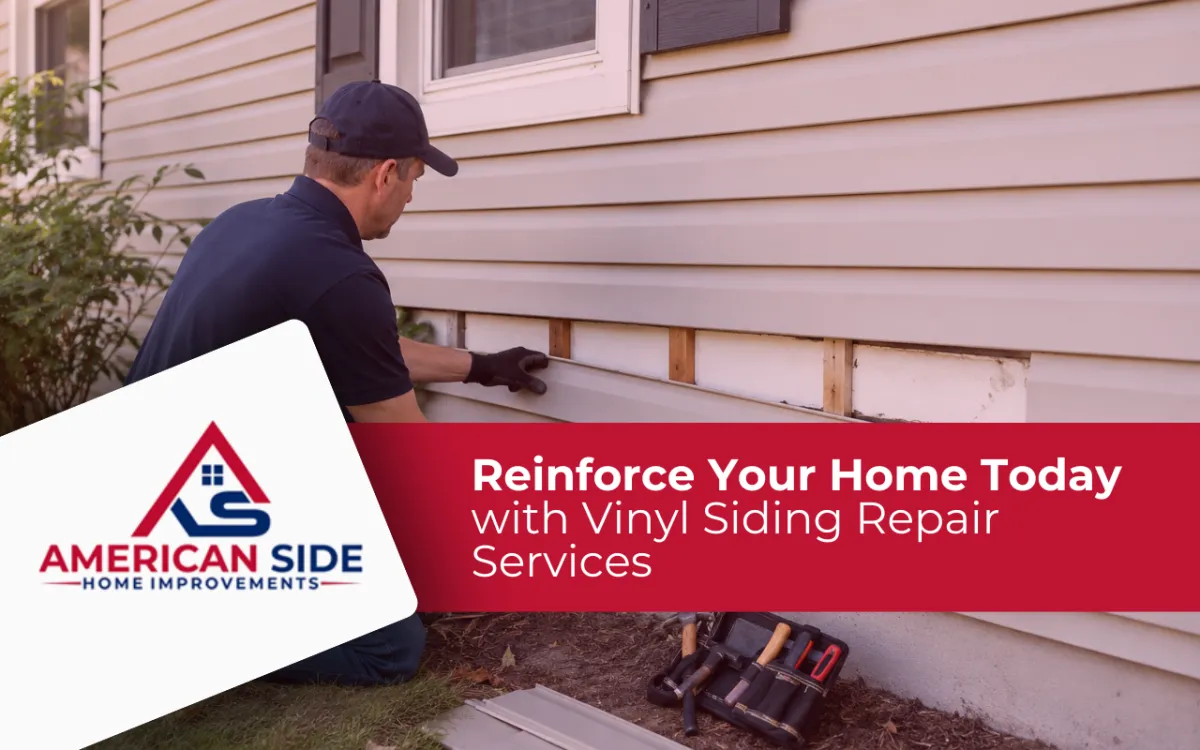 Technician repairing damaged vinyl siding on a residential home