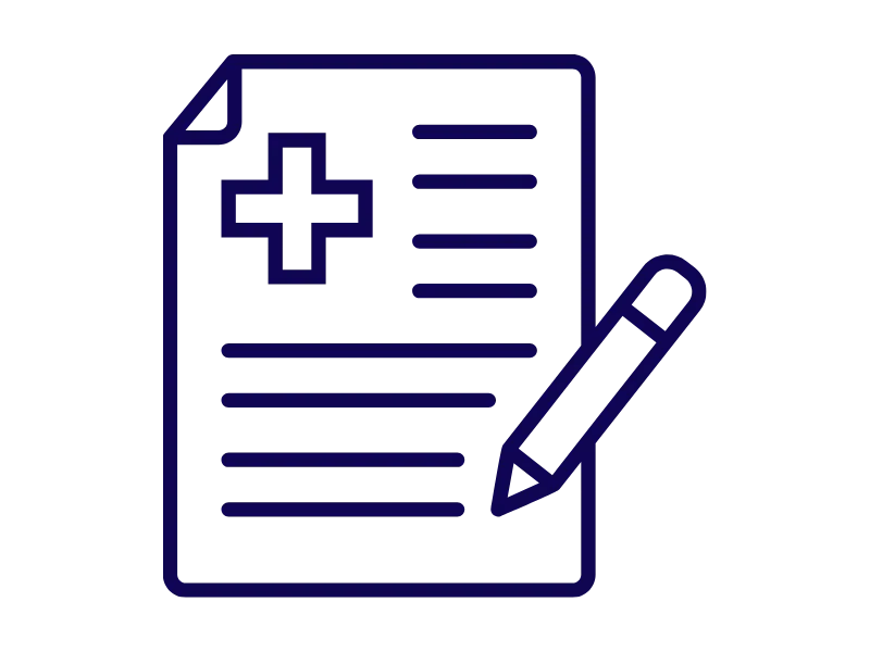 Clipboard and heart with a plus sign symbolizing the coverage Medicare Advantage plans offer and the additional benefits they provide to consumers as an all-in-one plan option.