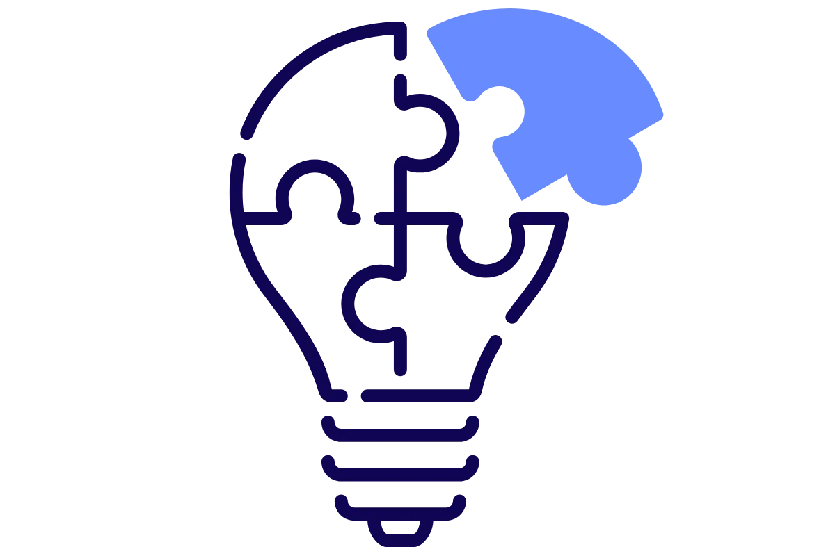 Lightbulb icon formed by four puzzle pieces, representing Medicare learning center.
