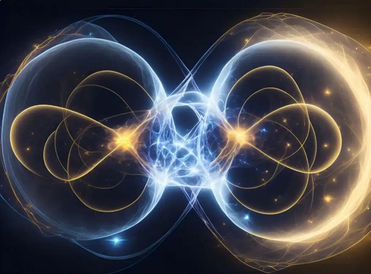 Glowing infinity pattern of light representing frequency and energy