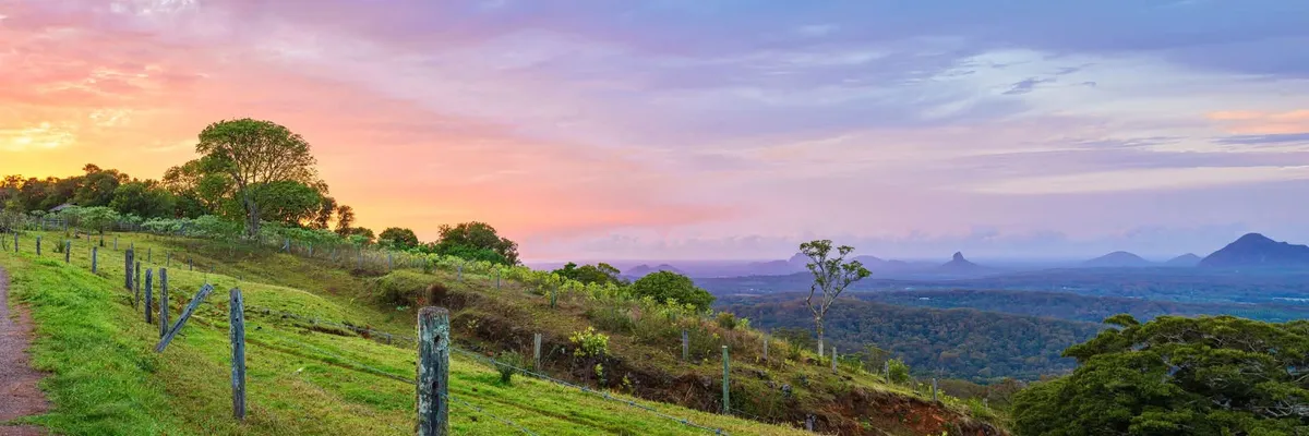 Soft dusk sky over the Glass House Mountains