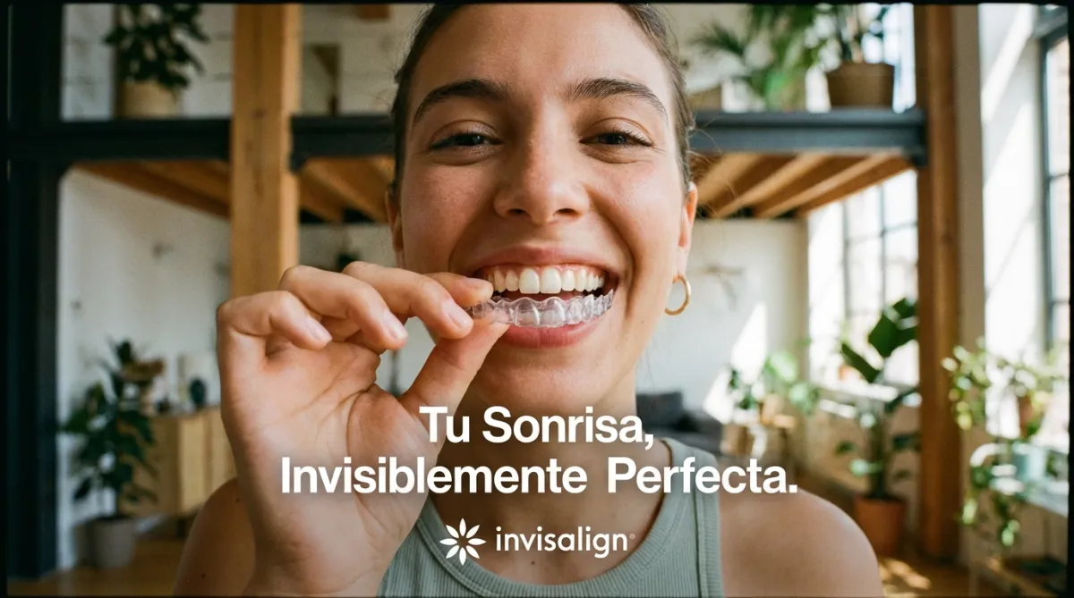 chica de piel morena sonriendo con dientes hermosos poniéndose un alineador invisible de ortodoncia invisible invisalign