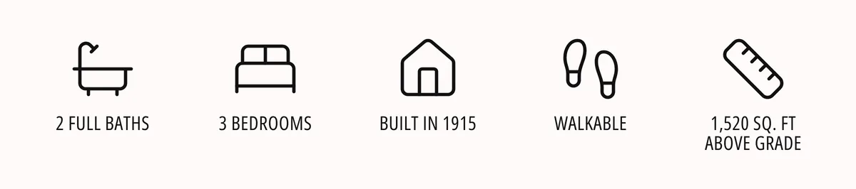 2 full baths, 3 bedrooms, built in 1915, walkable, 1,520 sq ft above grade