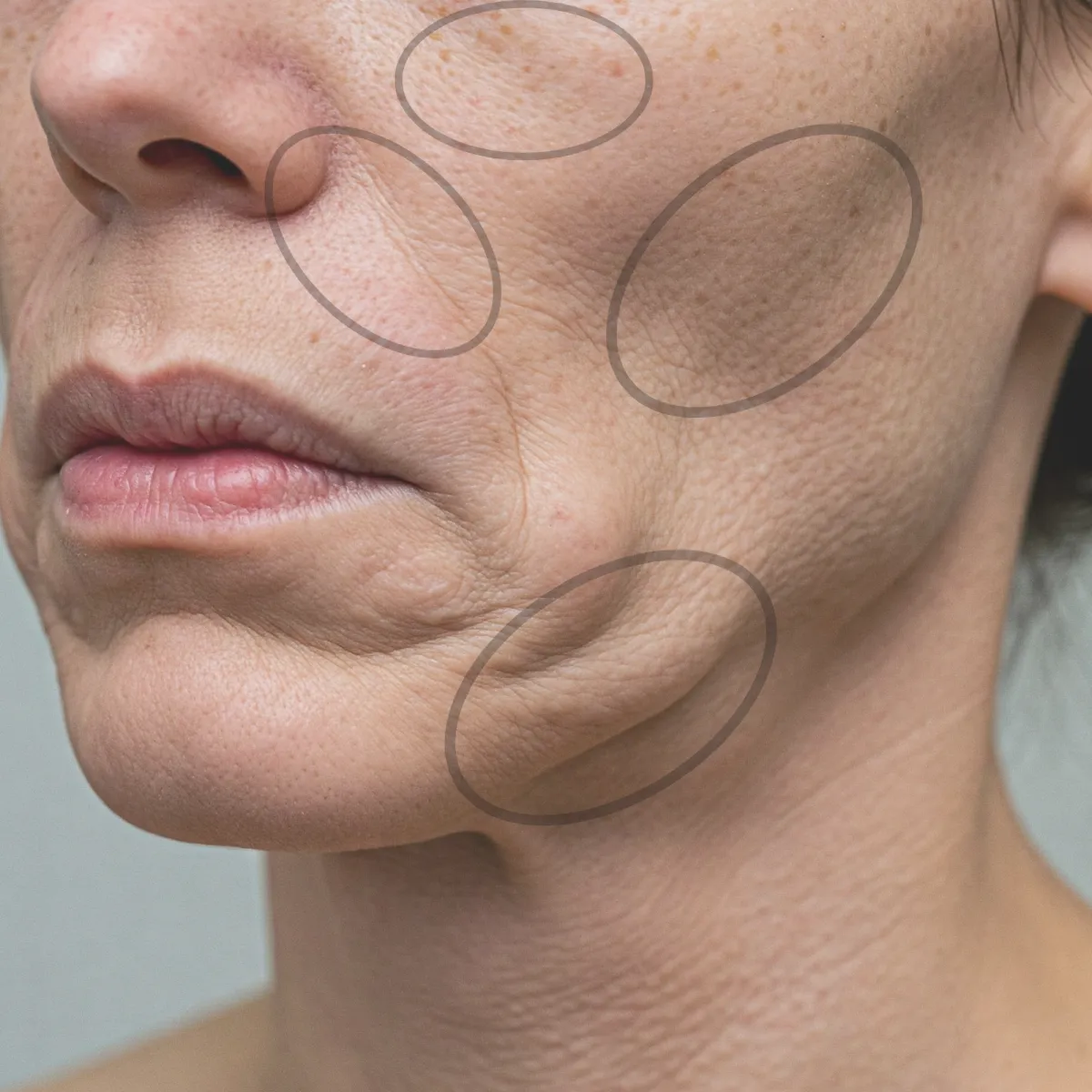 Woman with Ozempic Face, skin laxity