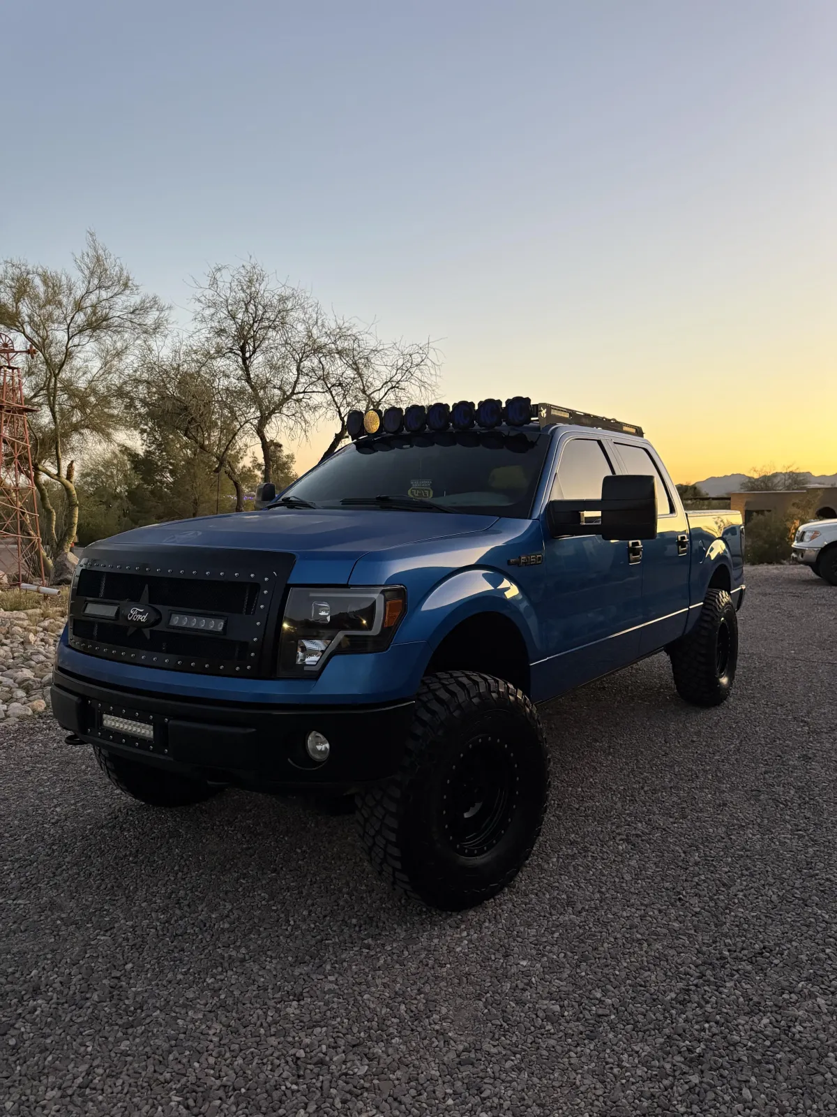 blue truck sunset