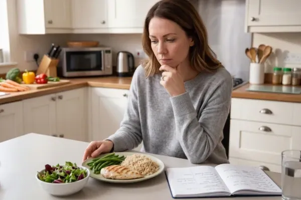 Woman tracking her meals in a journal, exploring why the low-FODMAP diet isn't supporting her digestive comfort