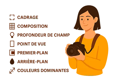 Illustration des notions essentielles en reportage photo : cadrage, composition, profondeur de champ, premier-plan et arrière-plan
