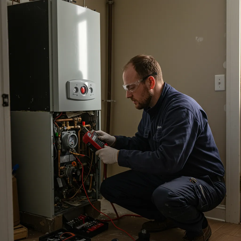 Engineer repairing gas boiler during emergency call-out in Glasgow