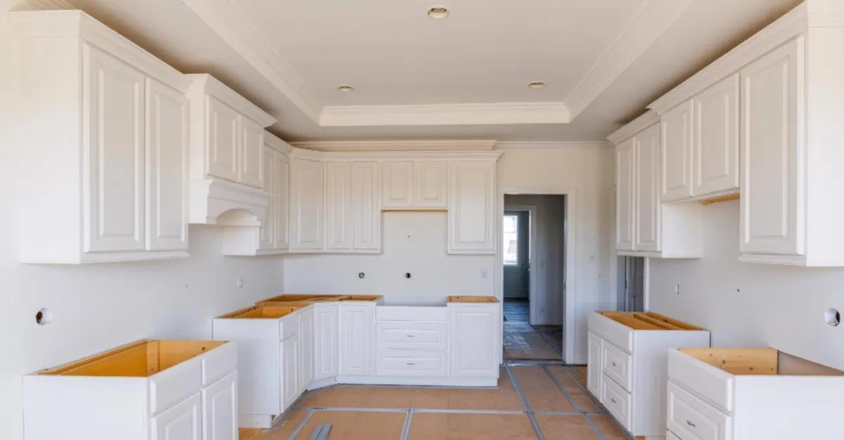 A fully renovated white kitchen model.
