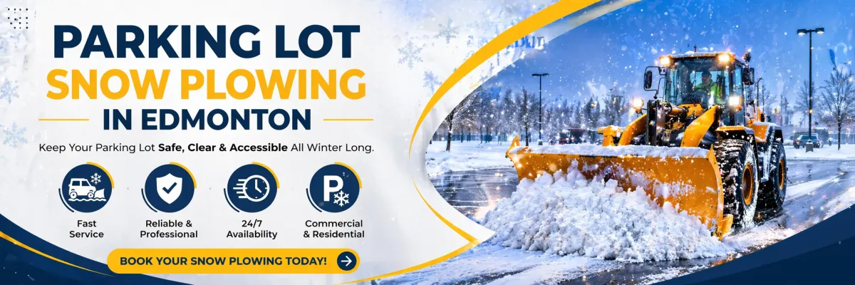 Create banner image for    Parking lot snow plowing in Edmonton