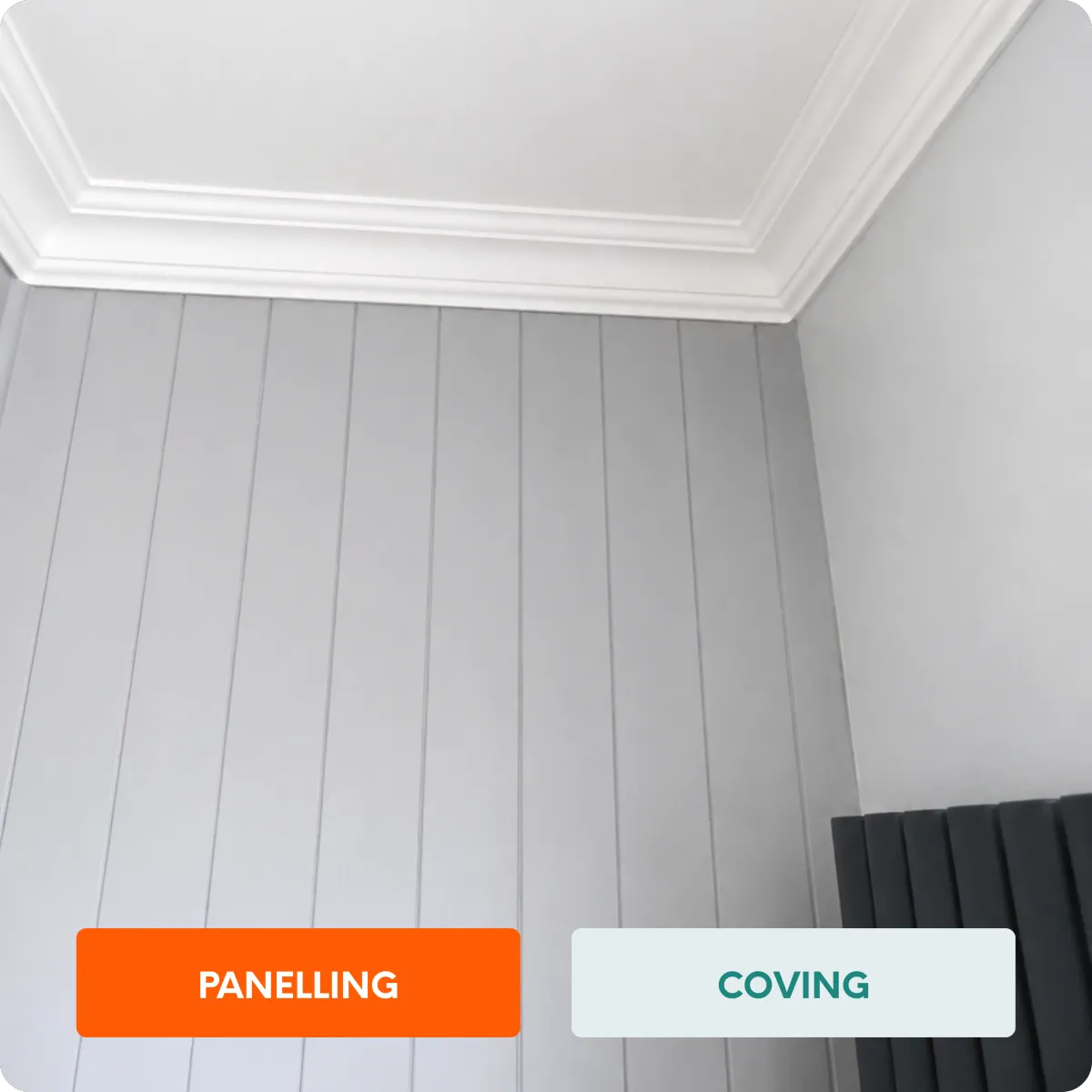 Custom joinery featuring decorative wall panelling and handcrafted coving details 