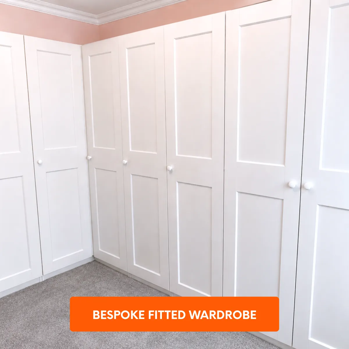 Floor-to-ceiling fitted wardrobes installed to create a seamless built-in bedroom storage solution 