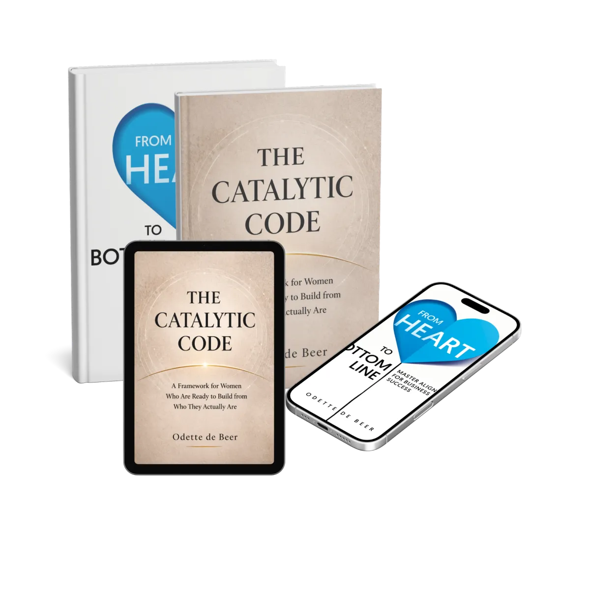 Book stack - Catalytic Code in front of From Heart to Bottom Line