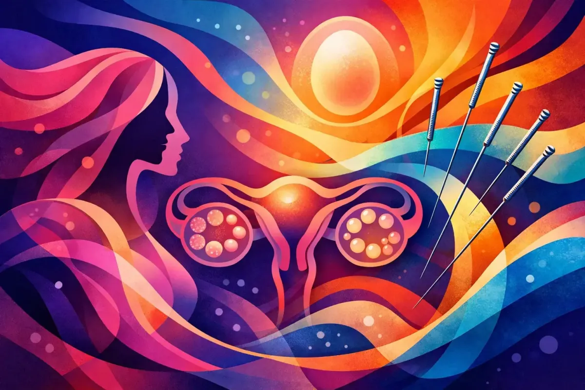 Thin Acupuncture needles are drawing resources and light towards the ovaries and uterus.