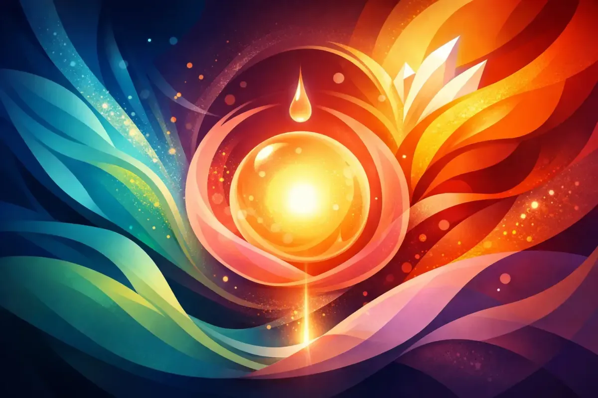 Abstract image of an embryo flowing into a bed of light.