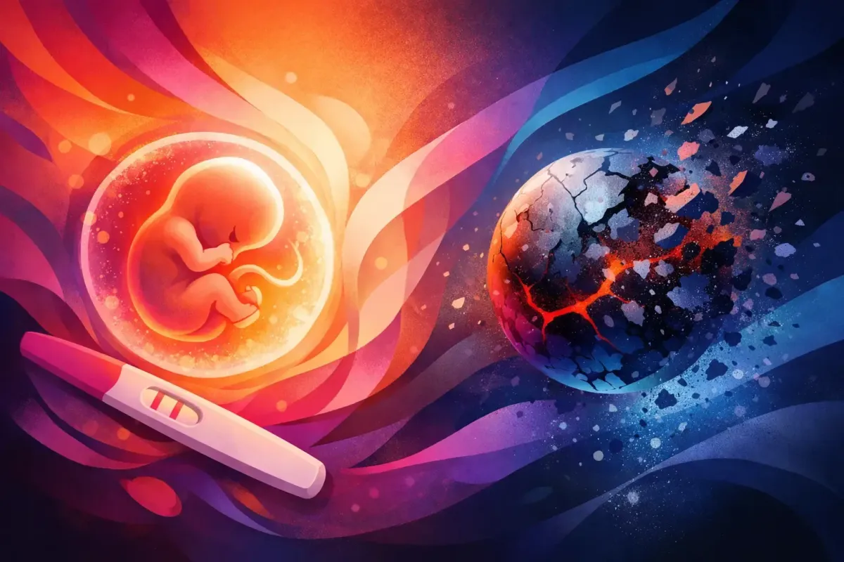 Abstract image of embryo attempting to grow at a rate faster than the body determines whether to support HCG production.