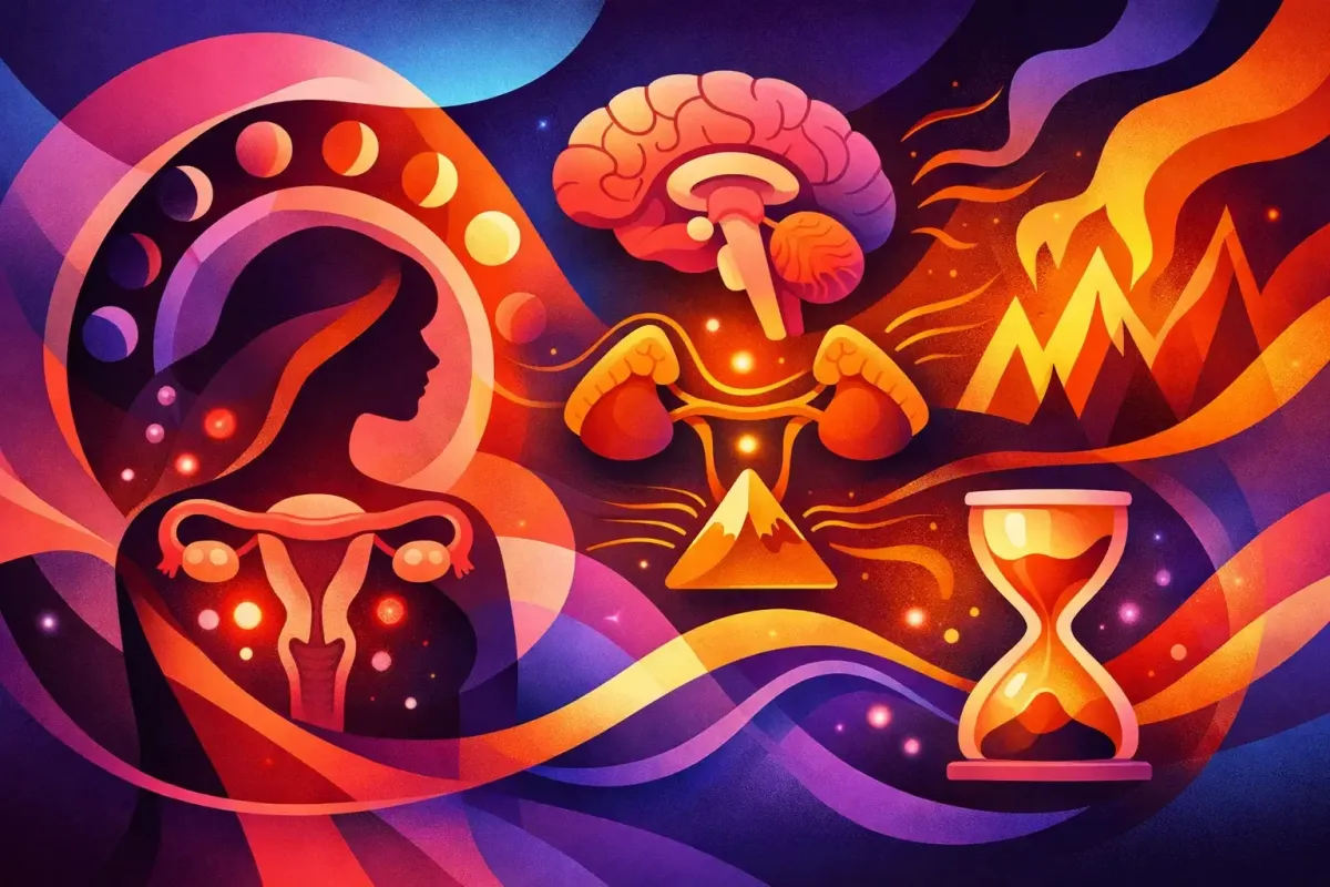 Abstract image of woman's brain, adrenals, and ovaries completely out of sync from stress and heart-break due to recurrent miscarriage.