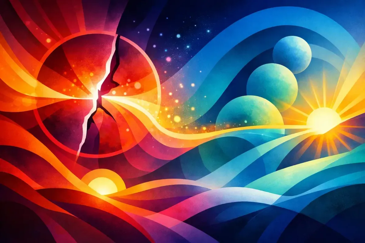 Abstract image of a shattered uterine lininig on the mend, glowing with light.