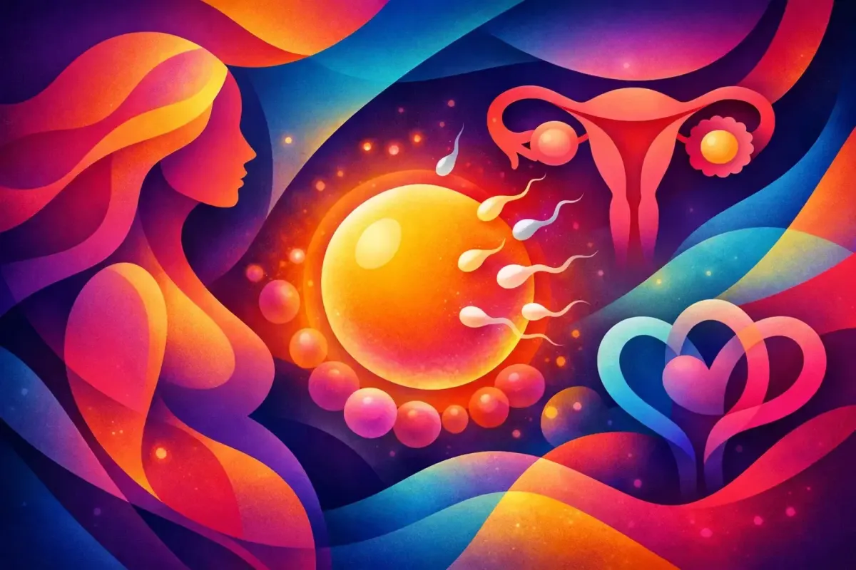 Abstract image of a woman struggling with weight gain trying to balance her hormones and track her ovulation timing.