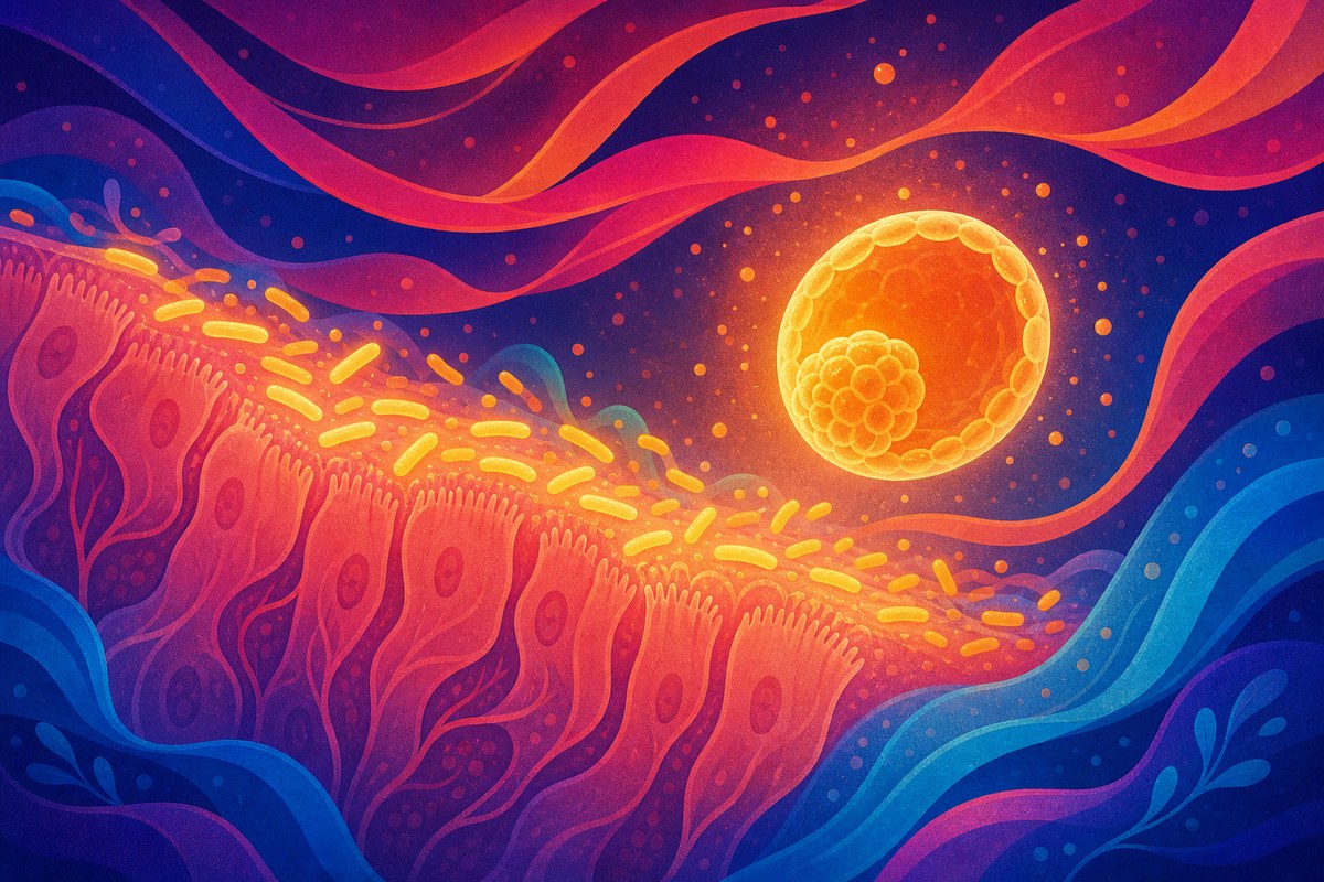 Abstract image of uterine lining bacteria and embryo implantation