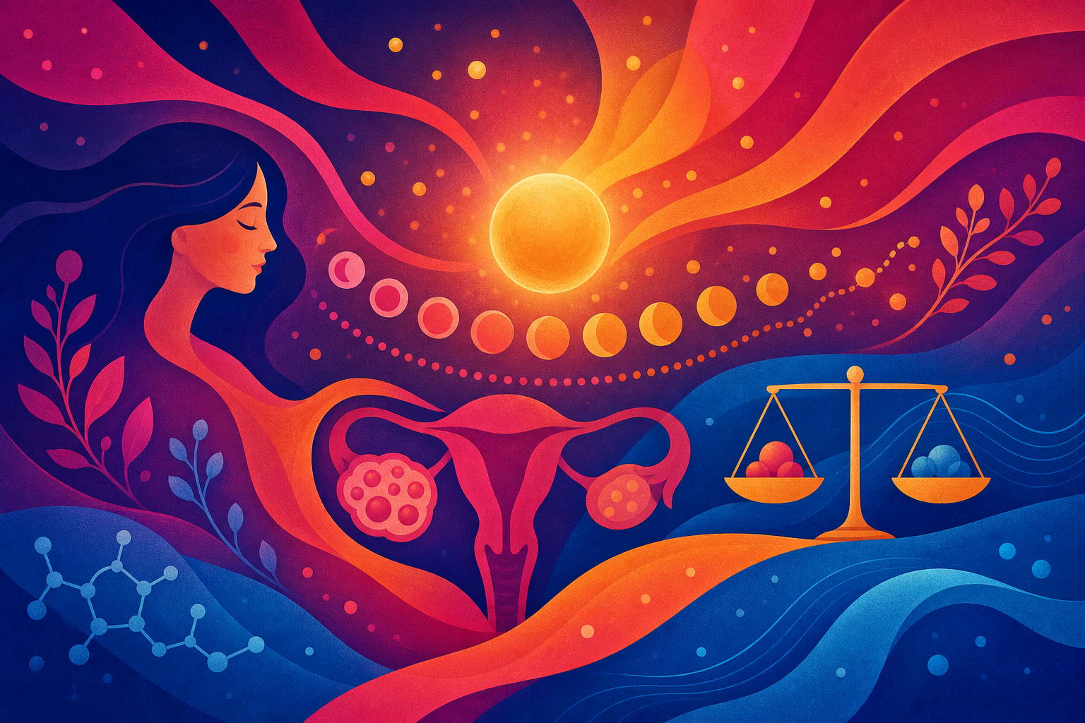 Abstract image of a menstrual cycle calendar unfolding over months during PCOS lifestyle changes