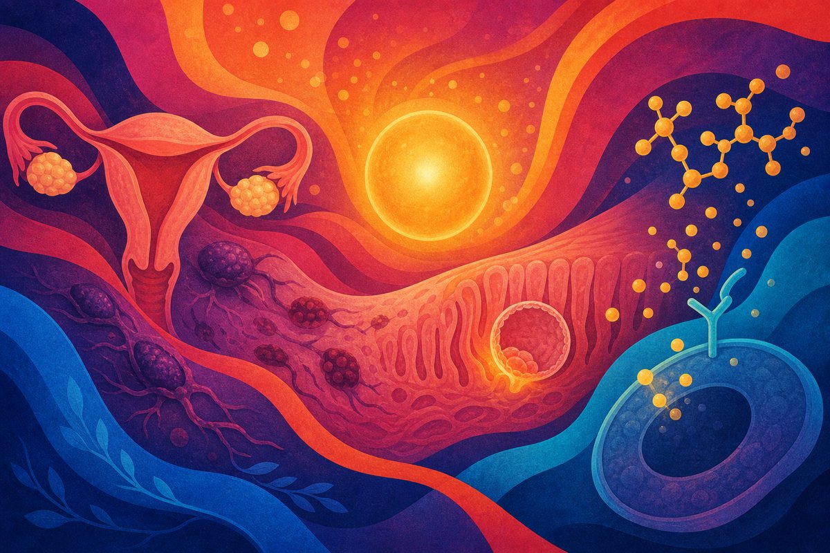 Abstract image of endometrial tissue, embryo implantation and hormone signaling in the uterus