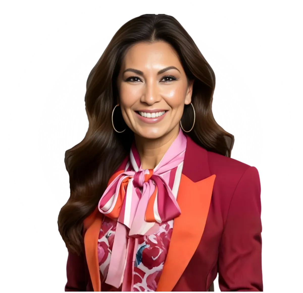 Wanda Lambert, done-for-you copywriter, smiling in pink blazer with colorful scarf