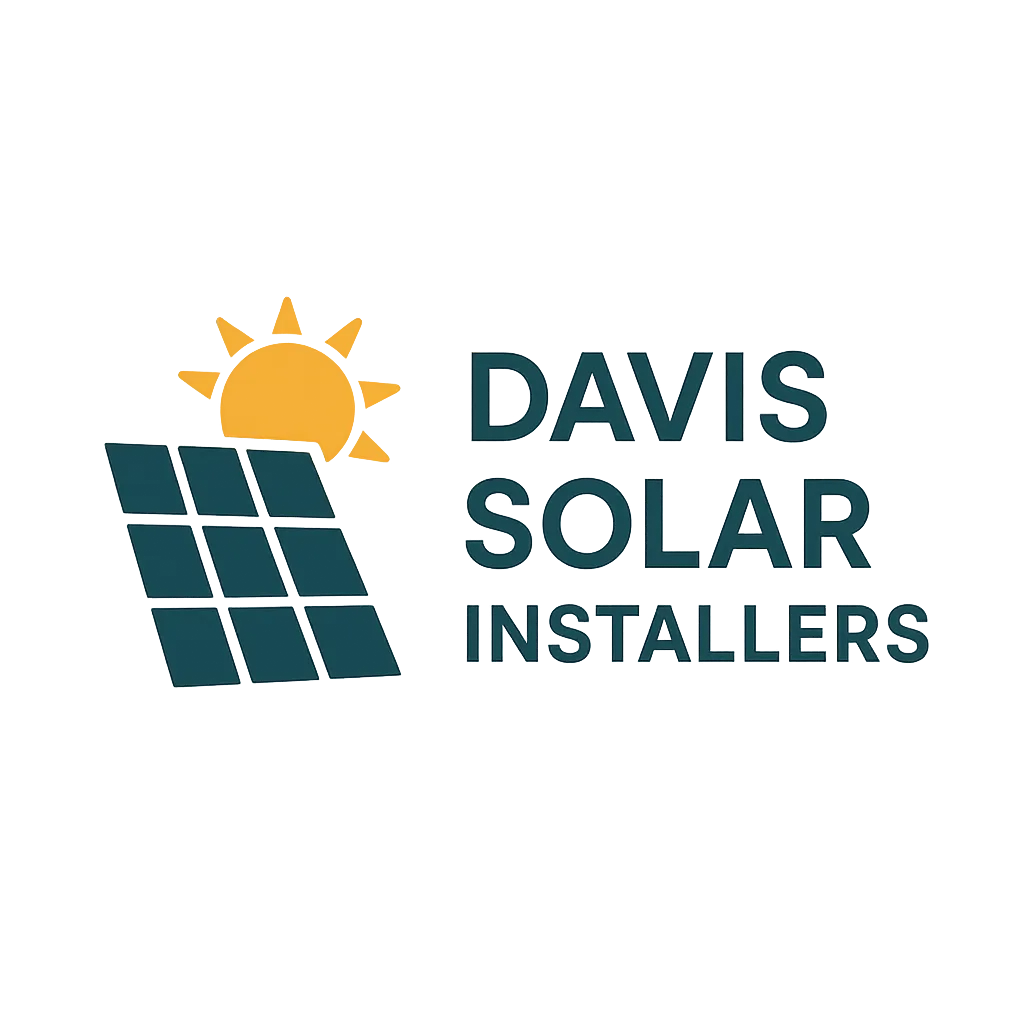 Logo for Davis Solar Installers, showcasing a solar panel and stylized sun with bold teal and orange text, reflecting a modern, minimalist approach to renewable energy.