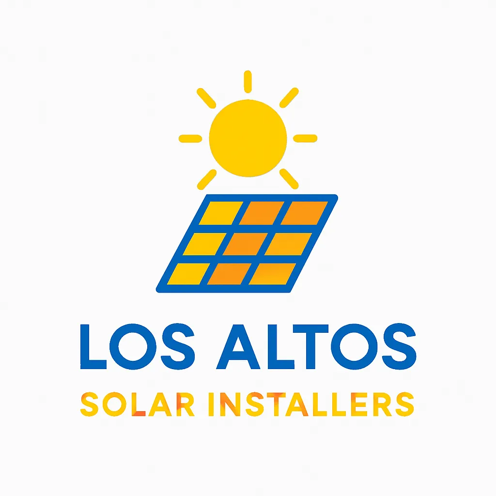 Los Altos Solar Installers logo featuring a yellow sun with rays above a blue and orange solar panel, with the company name 'LOS ALTOS' in blue and 'SOLAR INSTALLERS' in yellow, set against a white background.