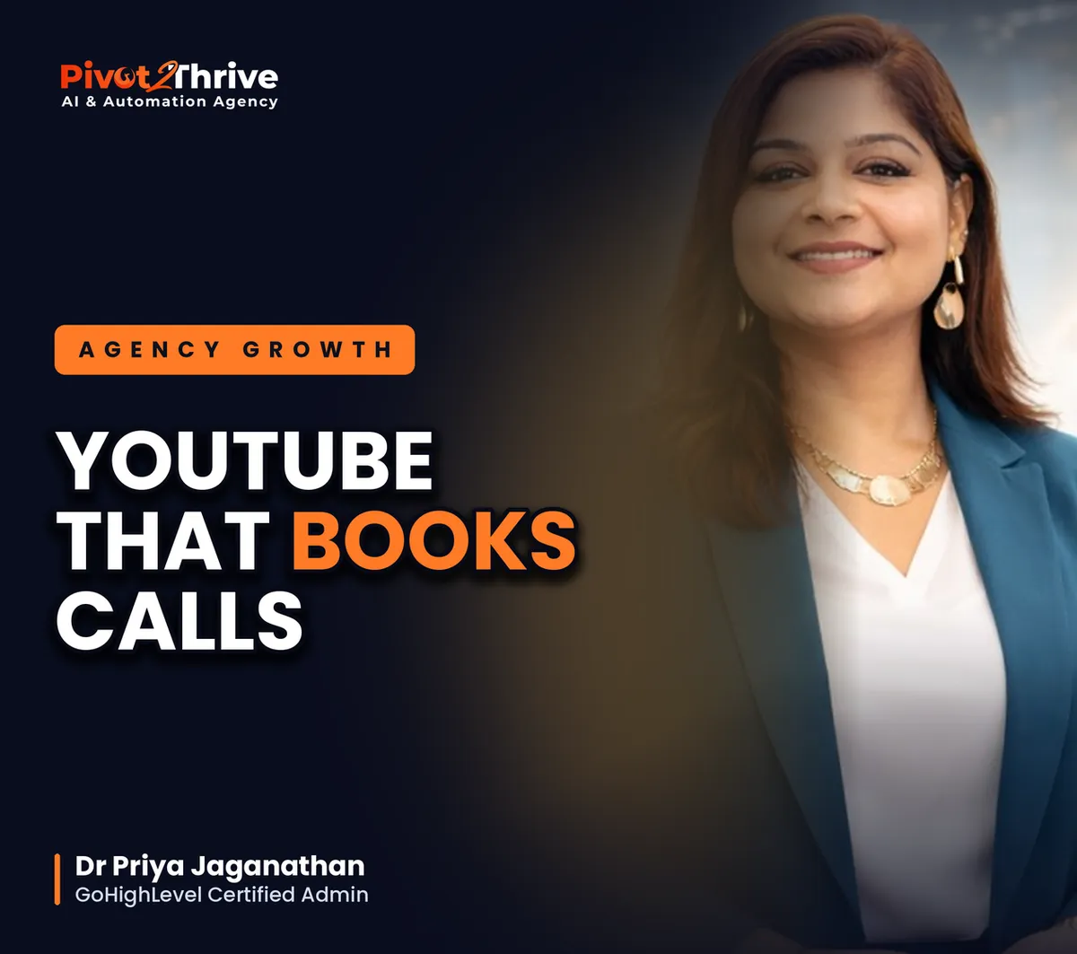 YouTube for AI agencies cover with Dr Priya Jaganathan and the headline YouTube That Books Calls