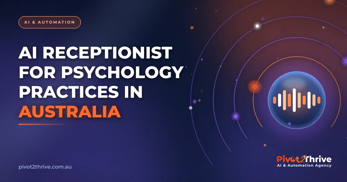 AI receptionist for psychology practices in Australia — branded guide cover with voice agent illustration