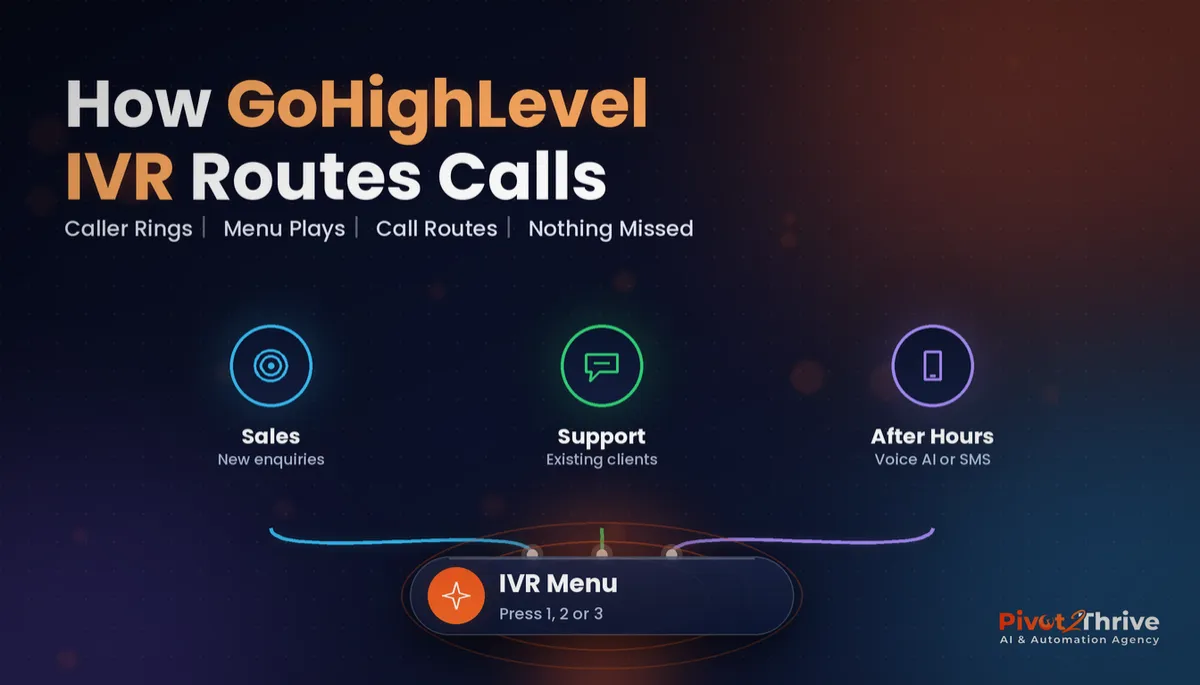 GoHighLevel IVR phone menu routing calls to sales, support and after-hours