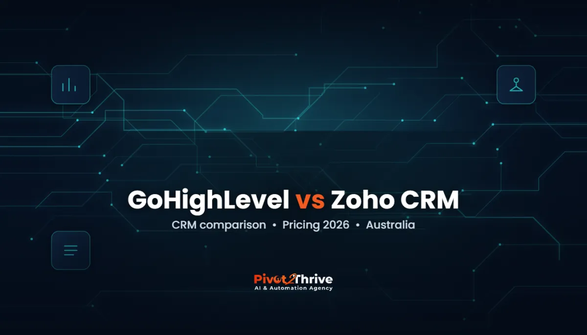 GoHighLevel vs Zoho CRM comparison for Australian businesses — Pivot 2 Thrive editorial cover