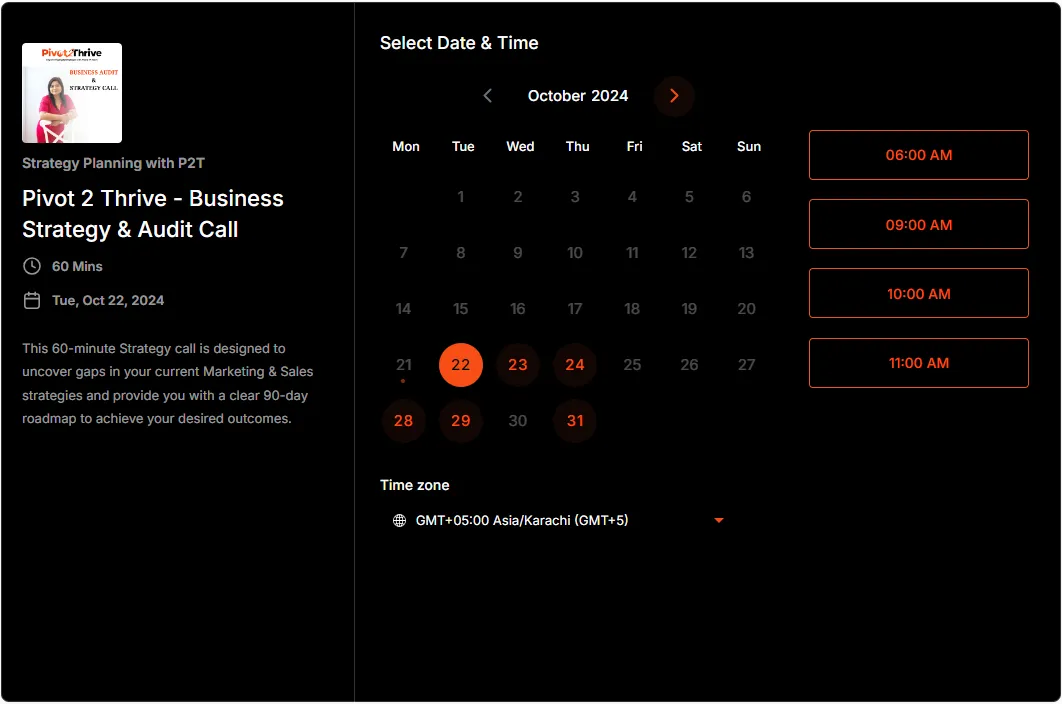 Calendar displaying daily time slots for each day of the month, organized and easy to read.