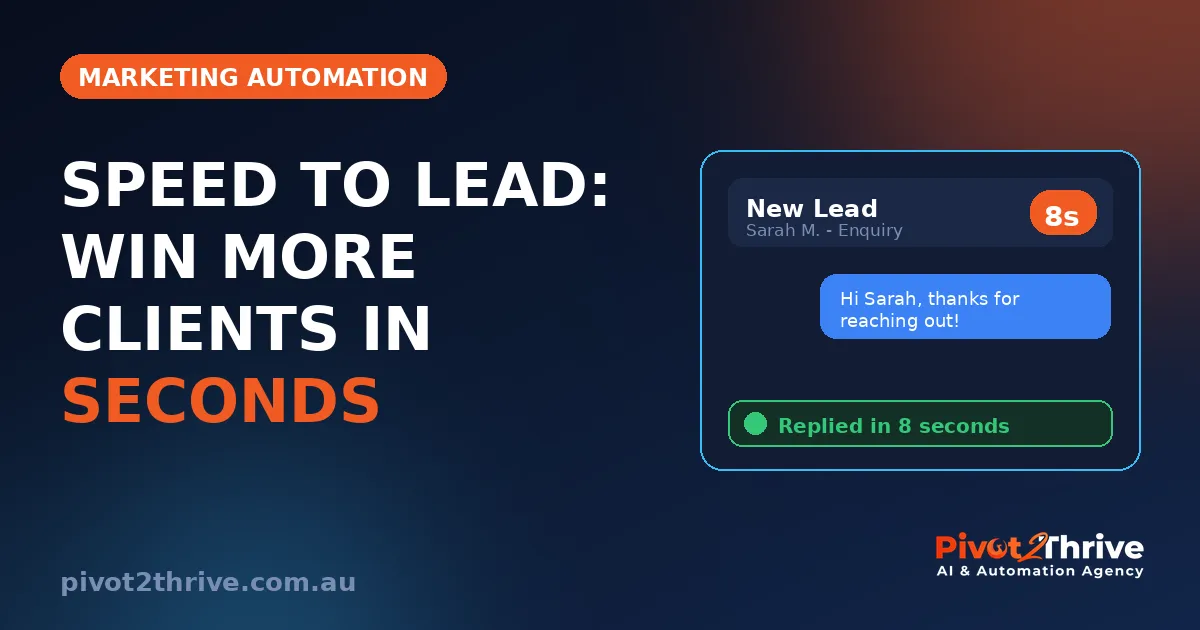 Speed to lead automation replying to a new lead in 8 seconds — Pivot2Thrive hero graphic