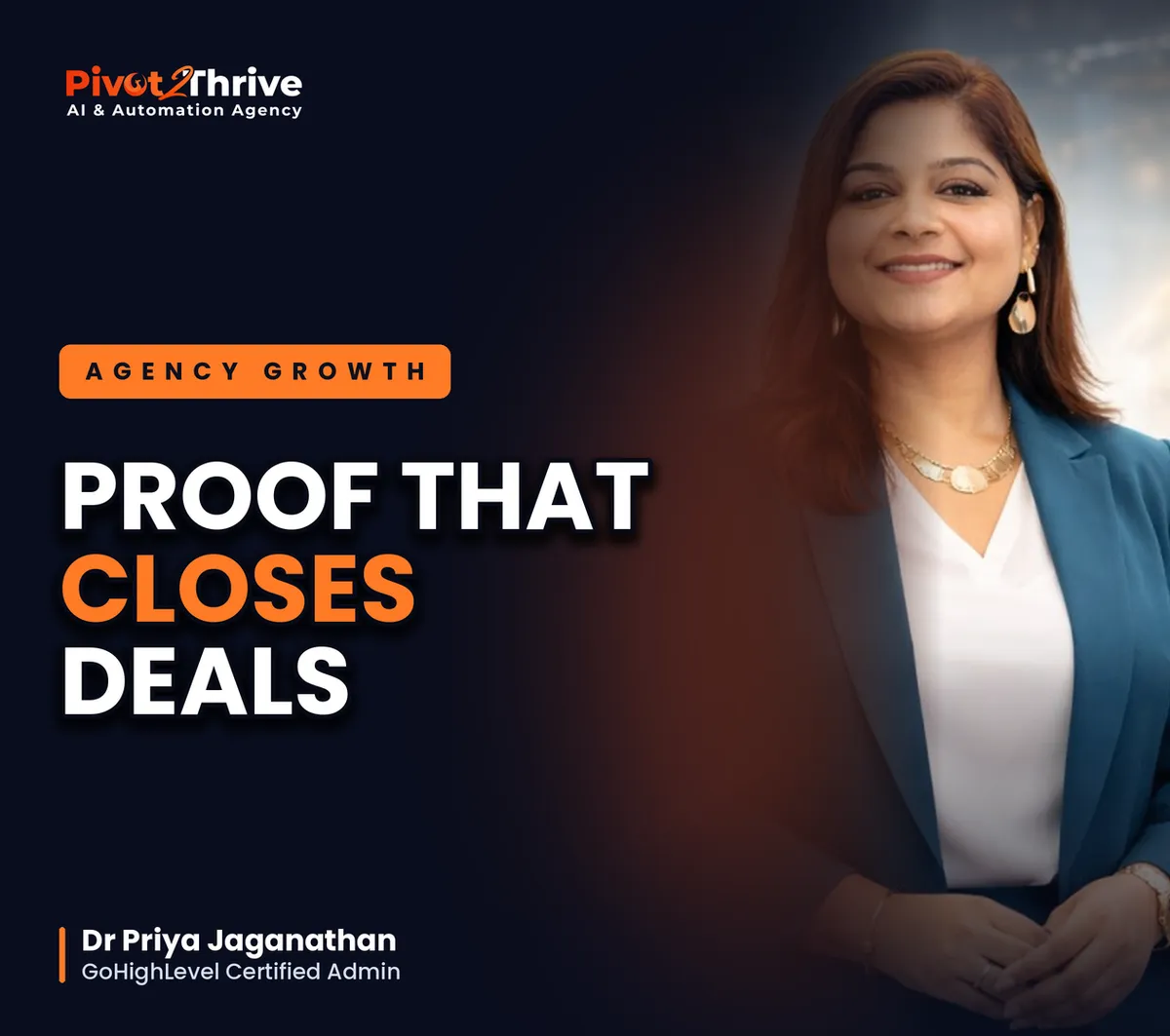 Client testimonials for AI agencies cover featuring Dr Priya Jaganathan with the headline Proof That Closes Deals