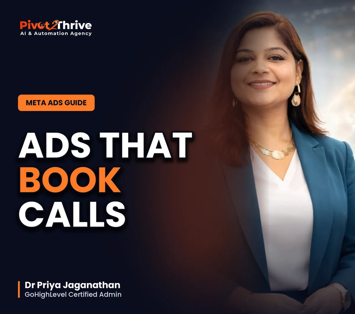 Facebook ads for AI agencies guide cover with Dr Priya Jaganathan - Ads That Book Calls