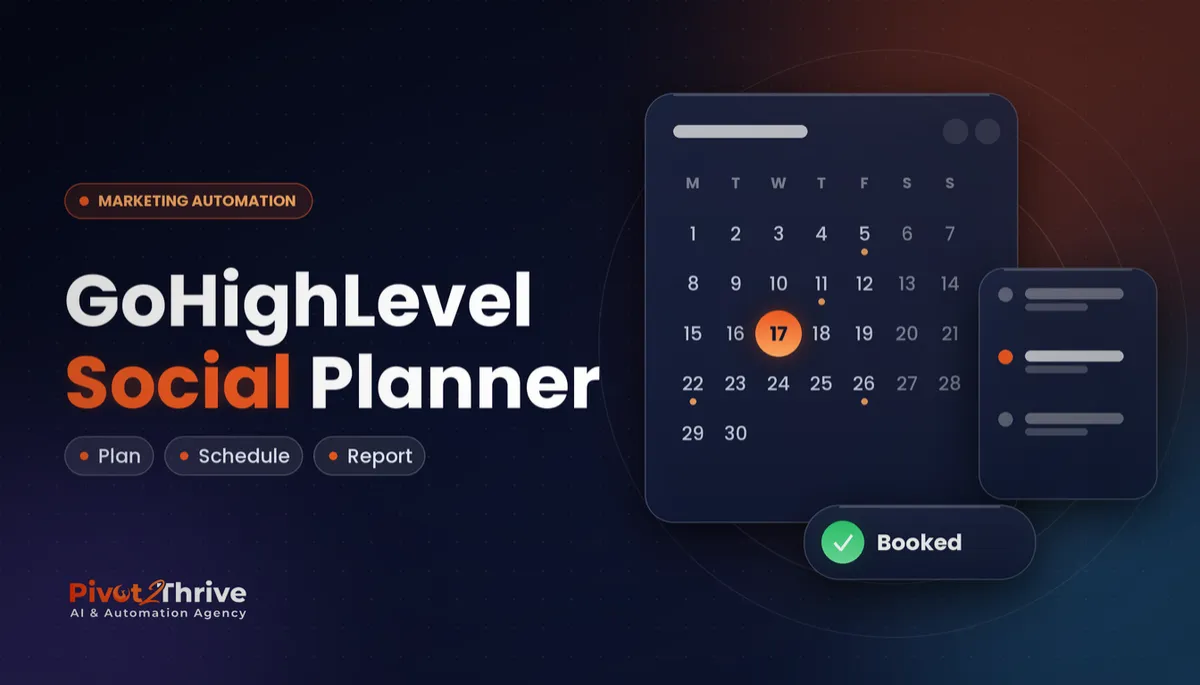 GoHighLevel Social Planner guide cover showing a content calendar with scheduled posts
