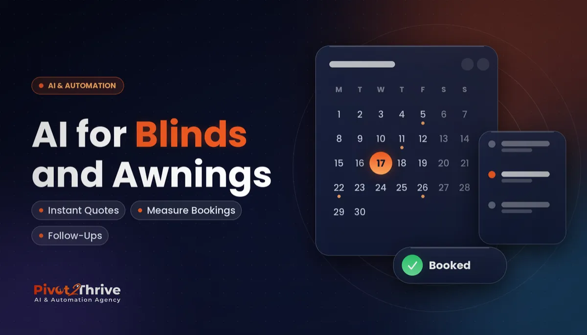 AI for blinds and awnings businesses in Australia cover showing a booking calendar with a confirmed measure-and-quote